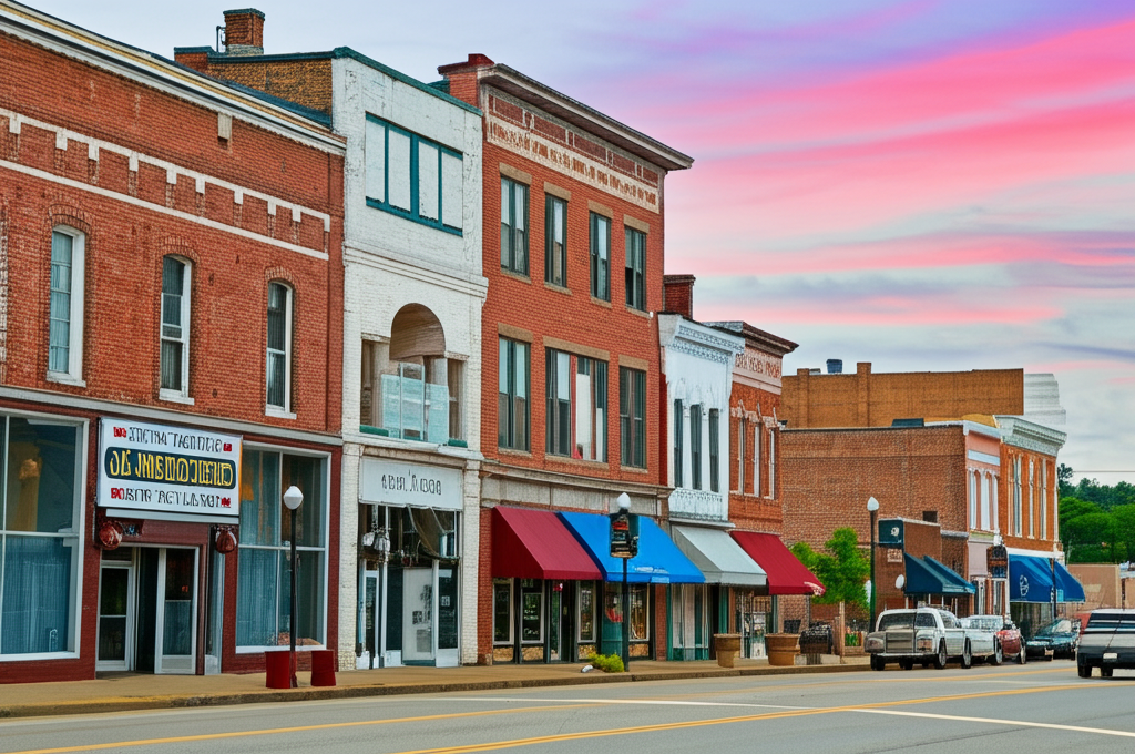 Athens, Tennessee downtown with historic buildings
