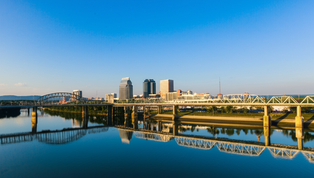 Chattanooga, Tennessee skyline with mountains