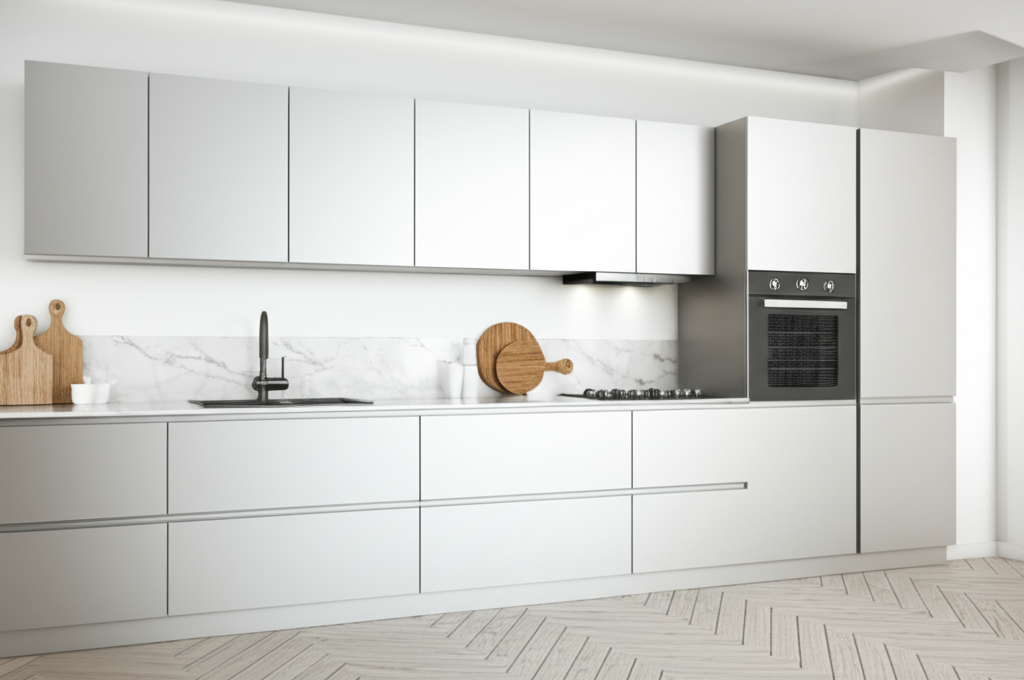 Modern low-maintenance kitchen with ceiling-height cabinets